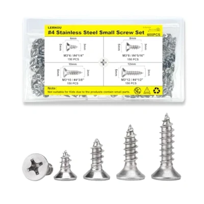 Image of 600 pcs Wood Screws Assortment, M3 Countersunk Self Tapping Screws,Stainless Steel Small Screw, Suitable for Furniture, Woodworking, DIY Model Fixing(6mm,8mm,10mm,12mm)
