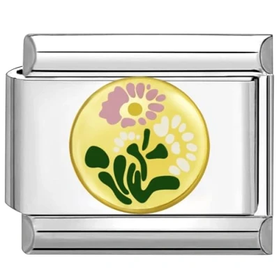 Image of Quiges 9mm Italian Style Charm Link Module Stainless Steel Love Flowers for Bracelets