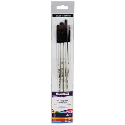 Image of Daler Rowney Graduate Multi Technique Synthetic Hair Brushes with Long Handles Wallet Set, 4 Assorted Brushes, Ideal for Students