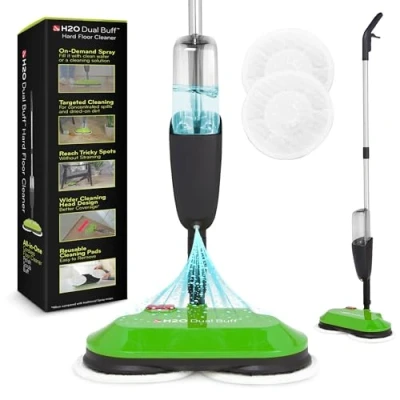 Image of H2O Dual Buff Hard Floor Cleaner, Cordless Electric Mop Rechargeable Cleaner Head Scrub, Buff, and Polish with Washable Microfiber Cloths Spray for Hardwood Floors, Laminate, Tile