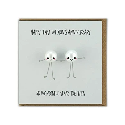 Image of Bold &amp; Bright Cute Anniversary Card &#039;Pearl Wedding Anniversary&#039; Special Couple 30 Years Funny Novelty Humour Pearl For Mum Dad Husband Wife Friends Family