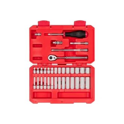 Image of TEKTON 1/4 Inch Drive 6 Point Socket and Ratchet Set, 34 Piece (4 15 mm) SKT05202