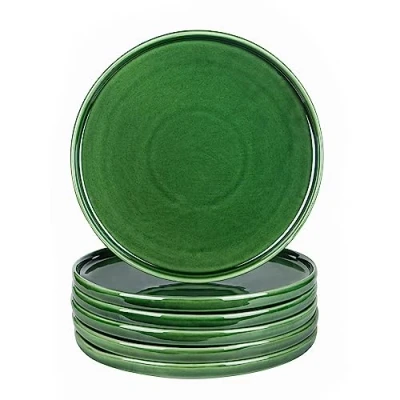 Image of vicrays Ceramic Dinner Plates Set, 10.5 Inch, Set of 6, Round, Microwave, Oven, Dishwasher Safe, Scratch Resistant, Porcelain Fluted Suitable for Steak, Pasta, Pizza, Home, Party, Restaurant, Green