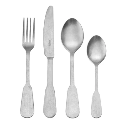 Image of Mikasa Soho Antique 16pc Stainless Steel Cutlery Set, Flatware Set for 4 Includes 4X Knives, Forks, Dessert Spoons and Teaspoons Dishwasher Safe, Silver