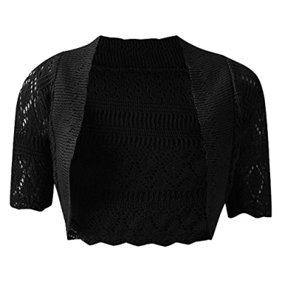 Image of New Womens Knitted Ladies Bolero Short Sleeve Cardigan Crochet Shrug (Medium(UK12 14)(US8 10)(EU40 42), Black)