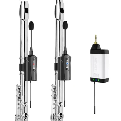 Image of ACEMIC Dual UHF Flute Wireless Instrument Microphone Tie on Mic for Flute, 1 Receiver and 2 Transmitter System Live Performances, PA Systems, Audio Mixers, Speakers Q2/DT 5