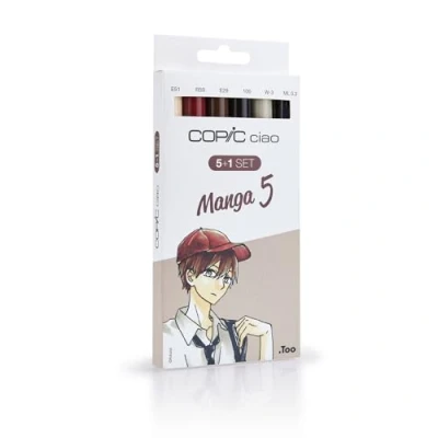 Image of COPIC Ciao Coloured Marker Pen 5+1 Set Manga 5, for Art &amp; Crafts, Colouring, Graphics, Highlighter, Design, Anime, Professional Beginners, Supplies Colouring Books