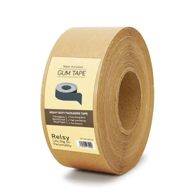 Image of Strong, Heavy Duty 66 Meters Water Activated Packaging Tape Fibreglass Reinforced, Eco Friendly Recyclable Gum Tape, High Capacity Parcel 50mm*66m, Printable (1)
