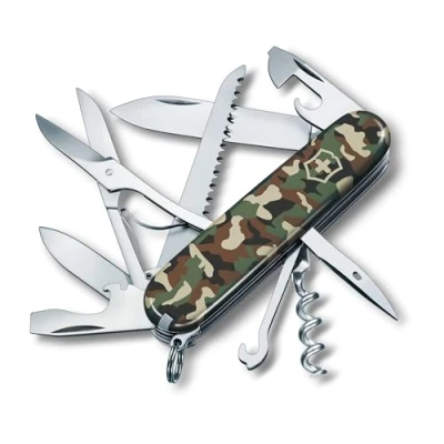 Image of Victorinox Huntsman Swiss Army Knife, Medium, Multi Tool, Camping 15 Functions, Large Blade, Bottle Opener, Camouflage
