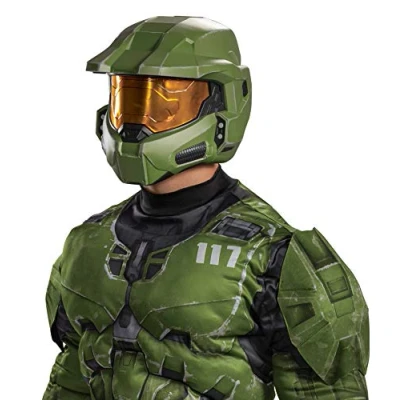 Image of DISGUISE 105049 Master Chief Full Helmet Costume Mask, Adults, Green, One Size