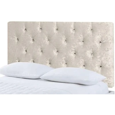 Image of Gallop Sleep Chesterfield Headboard in Crush velvet for Divan Bed with Diamante Buttons (Cream, Small Double 4 FEET, Height 20 INCHES)