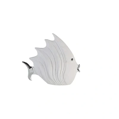 Image of Casablanca Stone Effect Fish Decoration 29 x 26 cm, White/Silver