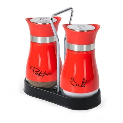 Image of Pack of 2 Salt and Pepper Pots Shaker Set Pot Kitchen Accessories (Red)