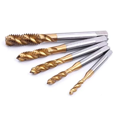 Image of ATOPLEE Spiral Flute Tap, 5pcs Titanium Coated HSS 6542 Metric Machine Tap Set M3 M4 M5 M6 M8 [5 Sizes]