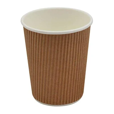 Image of 25 X 12oz / 360ml Kraft Triple Walled Disposable Paper Ripple Cups