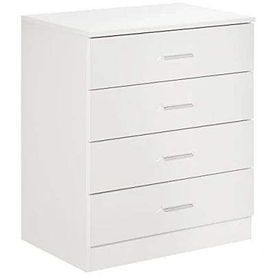 Image of HOMCOM Chest of Drawers, 4 Drawers Storage Cabinet with Metal Rails, Anti Tip for Playroom, Nursery Room, Hallway, etc