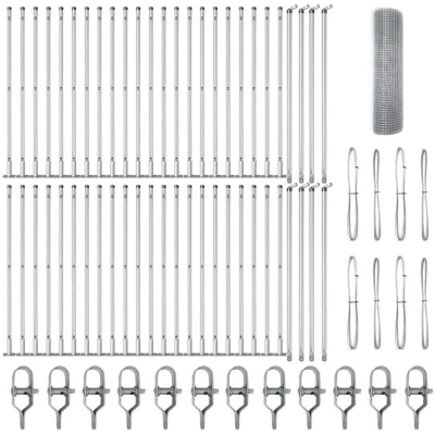 Image of vidaXL Welded Wire Fence with 13 Flanged Posts 1x100 m Galvanised Steel
