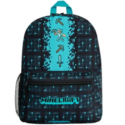 Image of Minecraft Kids School Backpack with Zipped Front Pocket for Sports, Gym, Travel Gamer Gifts (Blue)
