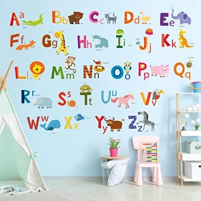 Image of DECOWALL DA 1503A Learning Alphabet Color Wall Stickers ABC Animal Educational Decals for Kids Bedroom Nursery Living Room Art Home décor Letters Classroom playroom Decorations Crafts Vinyl