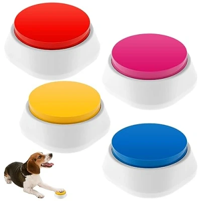 Image of 4 Pack Dog Talking Buttons, Buttons Talk Training, Battery Powered Recordable Button, Fun Communication Pet Training Buzzer 30 Seconds Voice Recording Easy to Use for Dogs Pets Speech