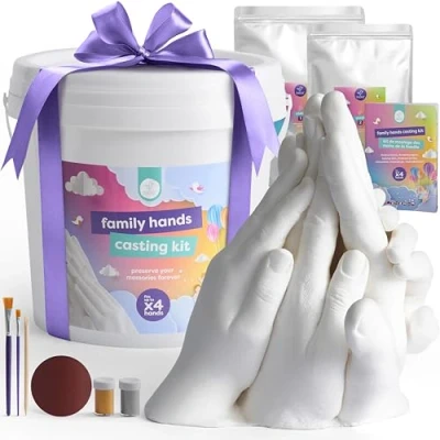 Image of Chuckle Huge XL 3D Hand Casting Kit Family Kit, Engagement, Wedding, Anniversary Memory Keepsake Unique Present for Him and Her, Couples, Casts 4 Hands Comfortably Adults &amp; Kids