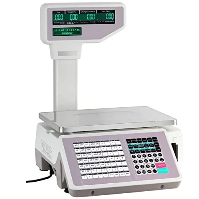 Image of Digital Price Label Printing Scale, Electronics Barcode Scale Cash Register for Supermarket Convenience Store, 30kg/60lbs Double Sided LCD Display, Computing Thermal Printer