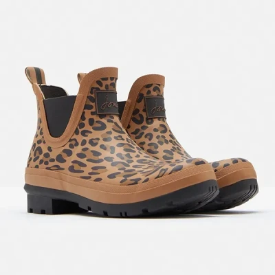 Image of Joules Tan Leopard Wellibob Short Height Printed Wellies Size 4