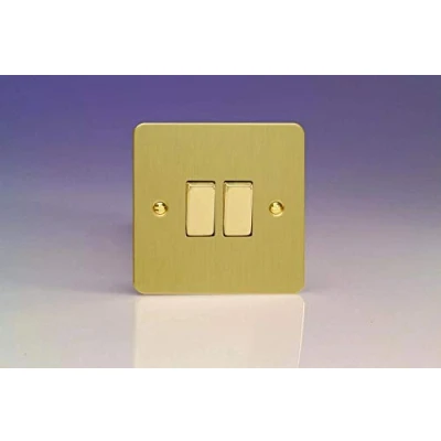 Image of XFB2D Varilight Ultra Flat Plate Brushed Brass 2 Gang Light Switch