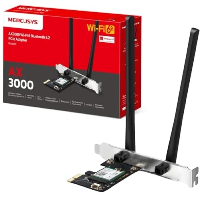 Image of MERCUSYS AX3000 Dual Band 5.2 PCIe Wi Fi Card, 6 Bluetooth Adapter with Two Antennas, OFDMA, MU MIMO,Low Latency, Intel® Chipset, ideal for Game and 4K,Latest WPA3,Windows 10 11(MA80XE)
