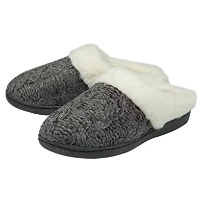 Image of DUNLOP Ladies Slippers Slip On Knit Mules Charcoal UK 6