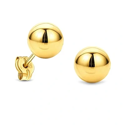 Image of Miore 14ct 585 yellow gold stud earrings for women bead ball studs 7 x mm post and butterfly closure