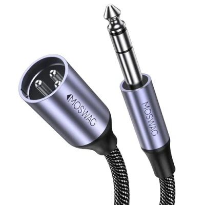 Image of MOSWAG XLR Male to 6.35mm Cable, Jack Audio Mic Braid Strero Cable for Electric Guitar, Piano, Microphone, Speaker, Amplifier and more (5M)