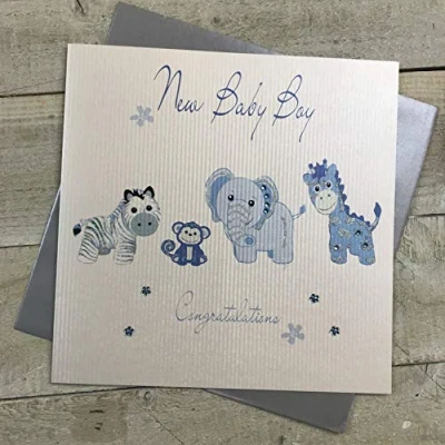 Image of white cotton cards New Baby Boy Congratulations Handmade Card, Blue, XLBD8