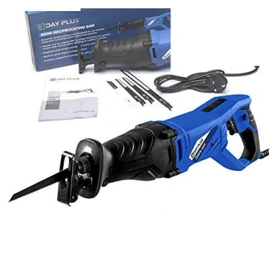 Image of Heavy Duty 850W 240V Variable Speed Reciprocating Saw 0 2800SPM Sabre with Non Slip Rotary Handle (90 Left &amp; Right) Cutting Tool LED Light 4 Blades (Wood and Metal)