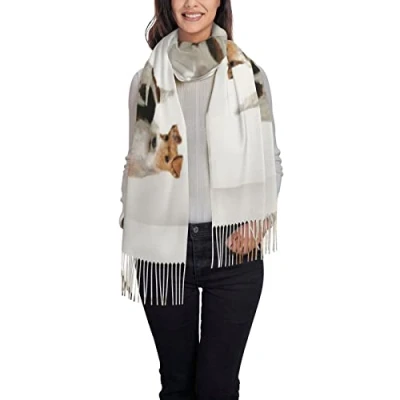 Image of ANGYANG Scarf Fox Terrier Dog Womens Large Soft Cashmere Feel Shawls Wraps Light Stole 192x75 cm