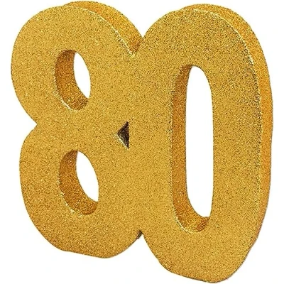 Image of Number 80 Glitter Table Decoration Gold Centrepiece Decorations 80th Birthday Pack of 1 20cm H109