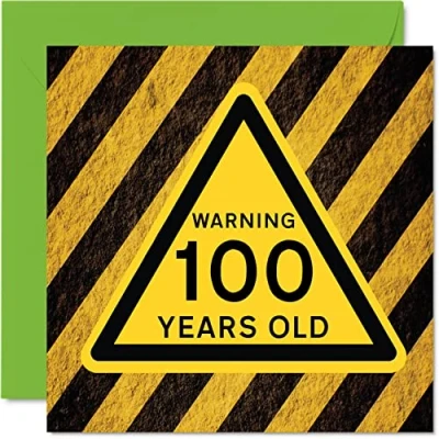 Image of Fun 100th Birthday Cards for Men Women Warning Happy Card Great Grandad Grandpa Nanny Grandma Nan Gran Granny Dad Mum, 145mm x Funny Humour Joke Greeting