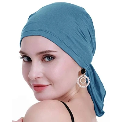 Image of osvyo Bamboo Chemo Headscarf for Women Hair Loss Cancer Slip On Headwear Turbans Hats caps Sealed Packaging Light Blue