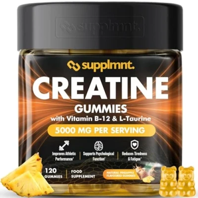 Image of Creatine 120 Gummies Max 5000mg for Men and Women Monohydrate Plus B12 L Taurine Chewable Gummies, (1 Month Supply) (One Size, Pineapple)