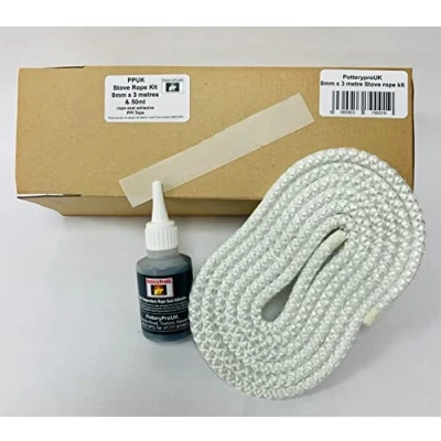 Image of PPUK Stove Rope 8mmx 3 metres &amp; 50ml Seal Adhesive for Woodburners Log Burners Pizza Ovens. Door Kit