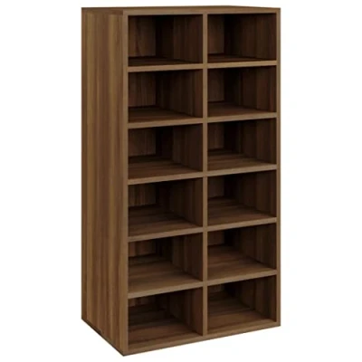 Image of vidaXL Shoe Rack Brown Oak, Engineered Wood, 12 Compartments, Modern Design, Ideal for Shoes and Other Items, Easy to Assemble