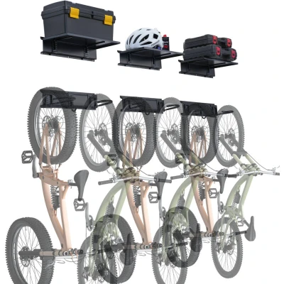 Image of VEVOR Bike Storage Rack, 6 Racks and 3 Helmets Hooks, Wall Mount Hanger with Shelves, Home &amp; Garage Organizer, Customizable for Various Sizes, Holds Up to 300 lbs, 48 inch