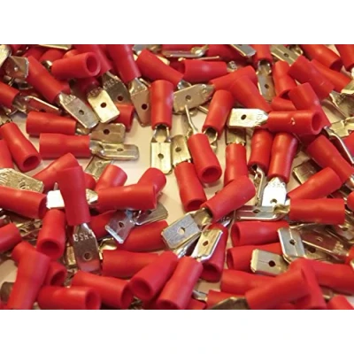 Image of 4.8mm red male spade terminal crimp connector 25 50 100 pack (100)