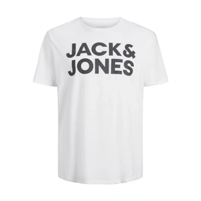 Image of JACK &amp; JONES Men&#039;s Logo Tee Plus Size Crew Neck Short Sleeve Oversized T Shirt JJECORP, Colours:White, Size:XXL