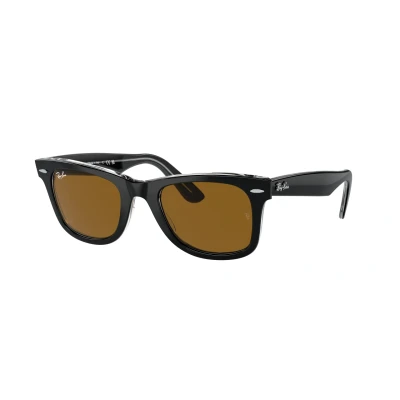 Image of Ray Ban Wayfarer Unisex Sunglasses, Size: 50, Black/ brown
