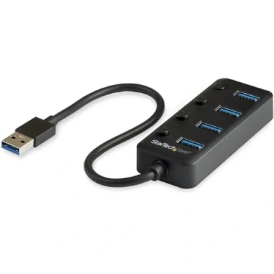 Image of StarTech.com USB 3.0 Hub 4x A Ports with Individual On/Off Switches Bus Powered Portable Splitter Port Expander (HB30A4AIB)