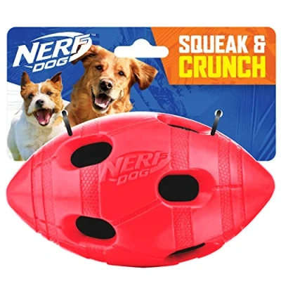 Image of Nerf Dog Medium to Large TPR Red Crunch &amp; Squeak Bash Football Toy,
