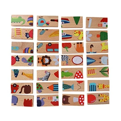 Image of Fdit 28 Pcs Building Domino Blocks Set Animal Colored Wooden Puzzle Early Educational Toy for Children Kids