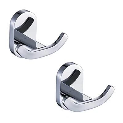 Image of BOOKARROW Pairs Bathroom Towel Hooks(2 Pack), Heavy Duty Round Chrome Twin Robe and Door Hook, Wall Mount Screw Fixed Coat Hanger in Bedroom or Kitchen 7113 2PCS
