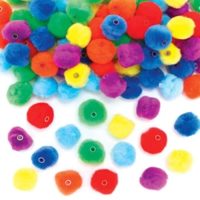 Image of Baker Ross FE324 Rainbow Threading Pom Beads Pack of 105, Multi Coloured Embellishments for Children&#039;s Jewellery Making, Arts Crafts and Crafting Activities
